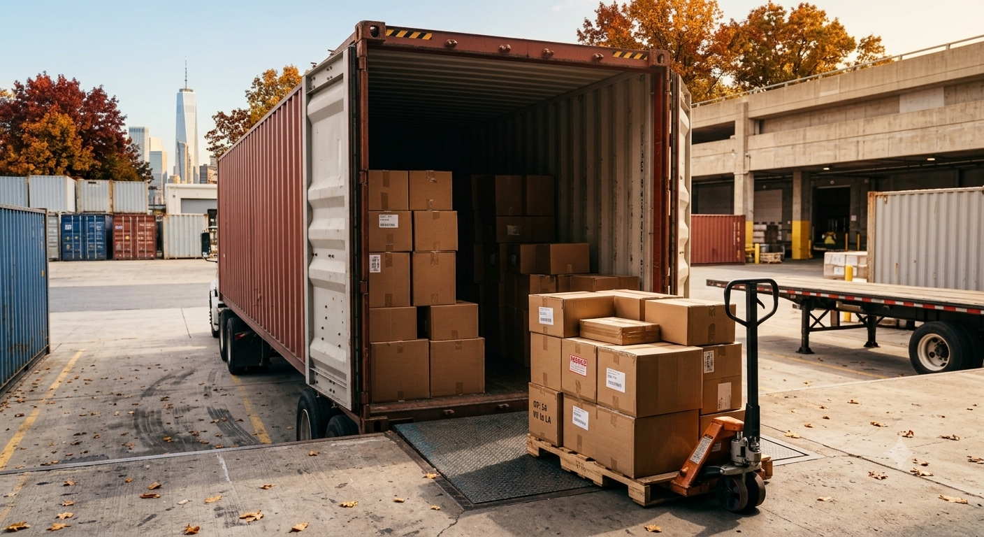 Palletized cargo on racking in a distribution warehouse